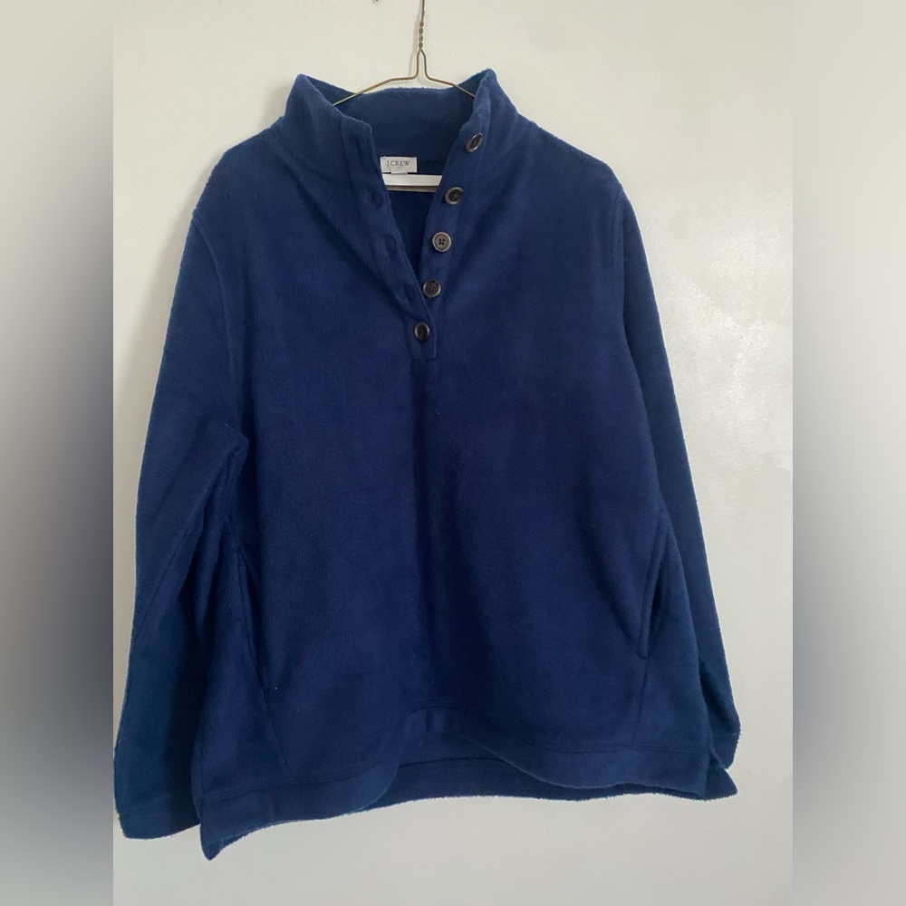 Jcrew factory soft Sherpa pull over with pockets navy blue X-Large